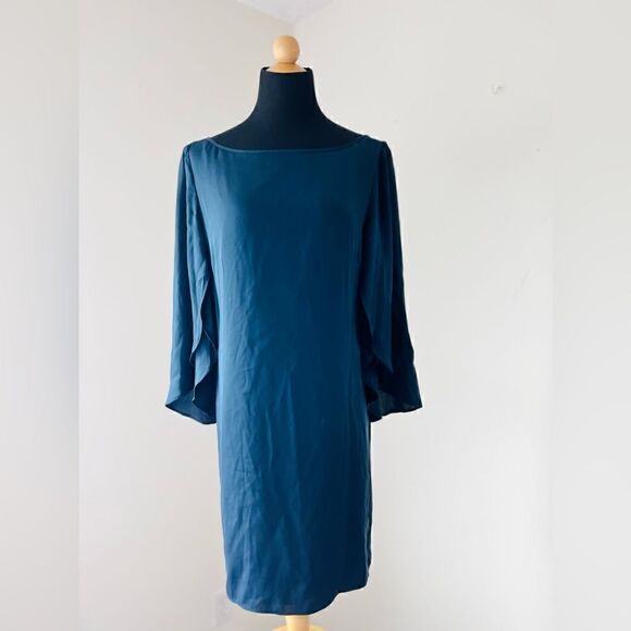 Milly Silk blend V-Neck Butterfly Dress Long Navy Blue Silk Blend Dress Size 8 - Picture 7 of 12